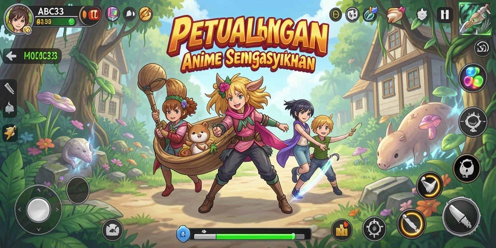 Screenshot menunjukkan aksi seru dan karakter menarik dalam gameplay Anime.