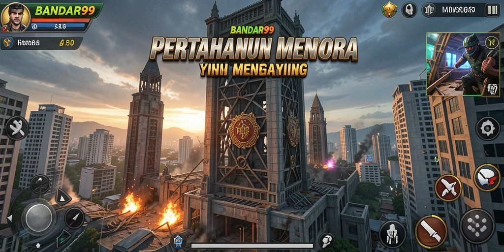 Screenshot dari gameplay <strong>BANDAR99</strong> menampilkan aksi menakjubkan pertahanan menara.