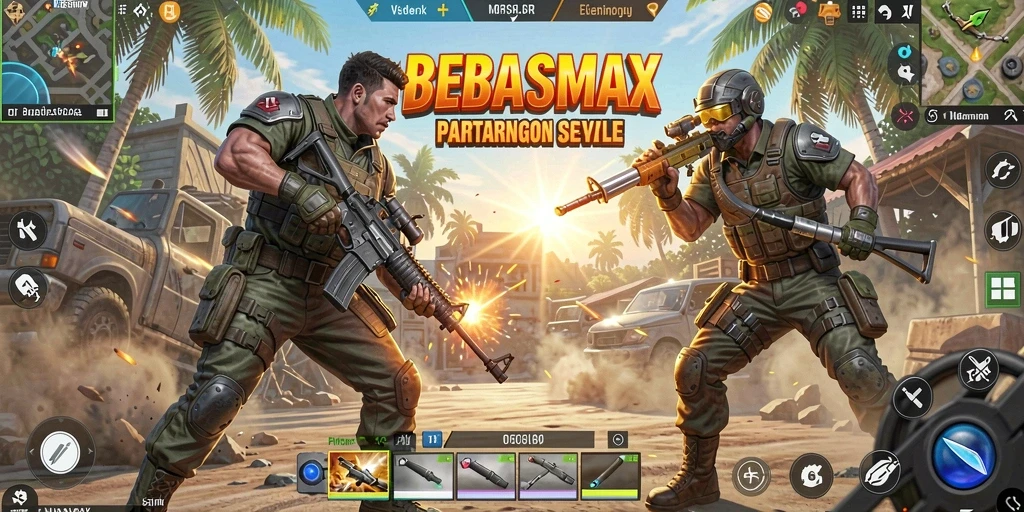 Gameplay seru dalam pertarungan Battle Royale di BEBASMAX.