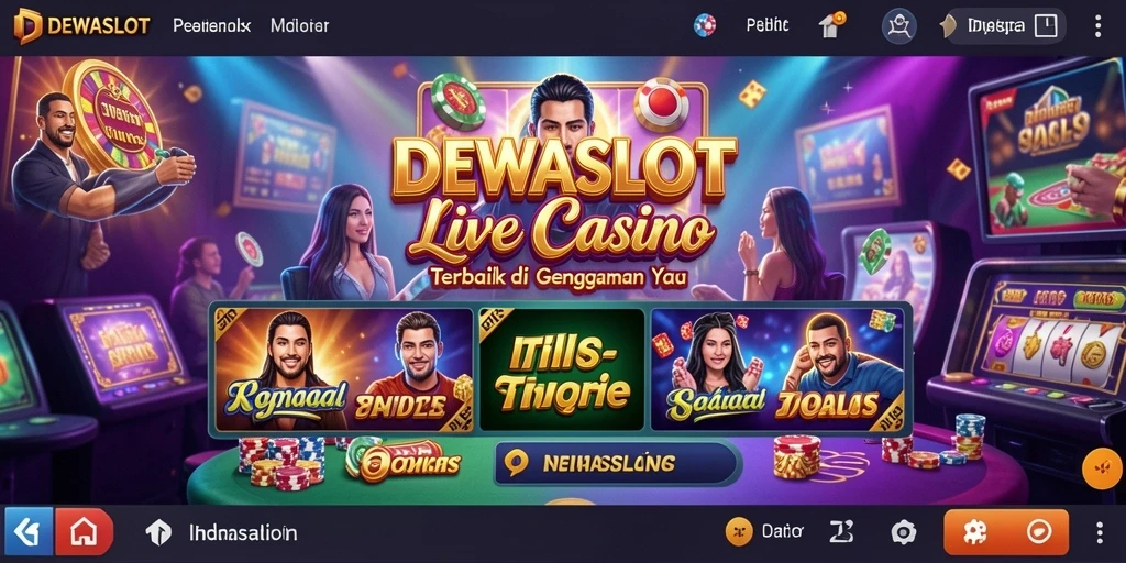 Screenshot gameplay DEWASLOT menampilkan dealer langsung dan suasana kasino.
