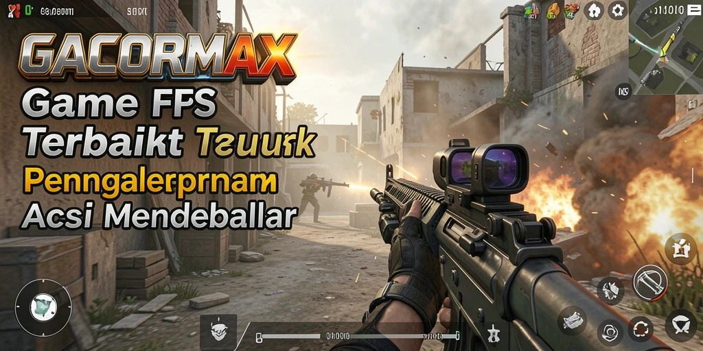 Screenshot utama menampilkan aksi tembak-menembak seru dalam GACORMAX.