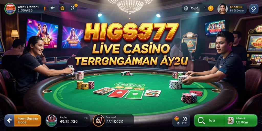 Screenshot gameplay HIGGS777 yang menunjukkan dealer profesional dan pemain aktif.