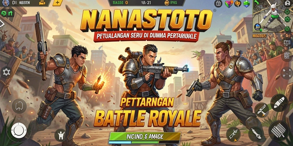 Tampilan dinamis gameplay NANASTOTO di medan perang Battle Royale.