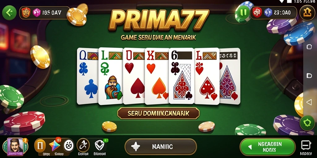 Screenshot utama PRIMA77 menampilkan serunya bermain Domino.