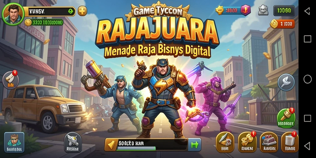 Tampilan gameplay menarik dari RAJAJUARA yang menggambarkan dunia Tycoon.
