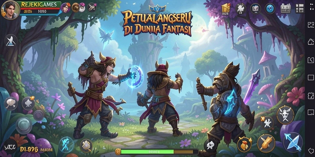 Screenshot gameplay REJEKIGAMES menampilkan aksi seru di dunia fantasi.