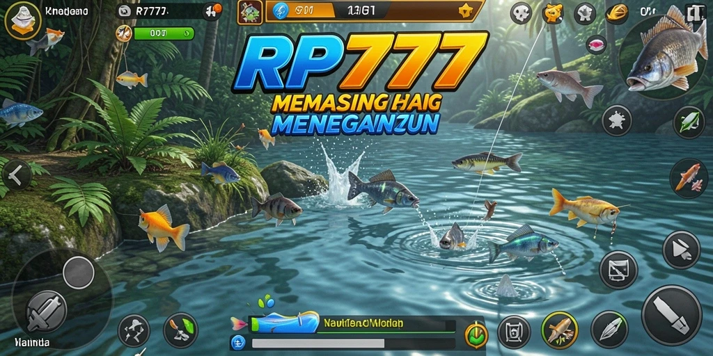 Screenshot RP777 menampilkan pemain sedang memancing di danau yang indah.