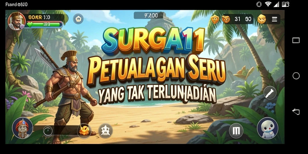Tampilan gameplay SURGA11 yang menampilkan adegan petualangan yang mendebarkan.