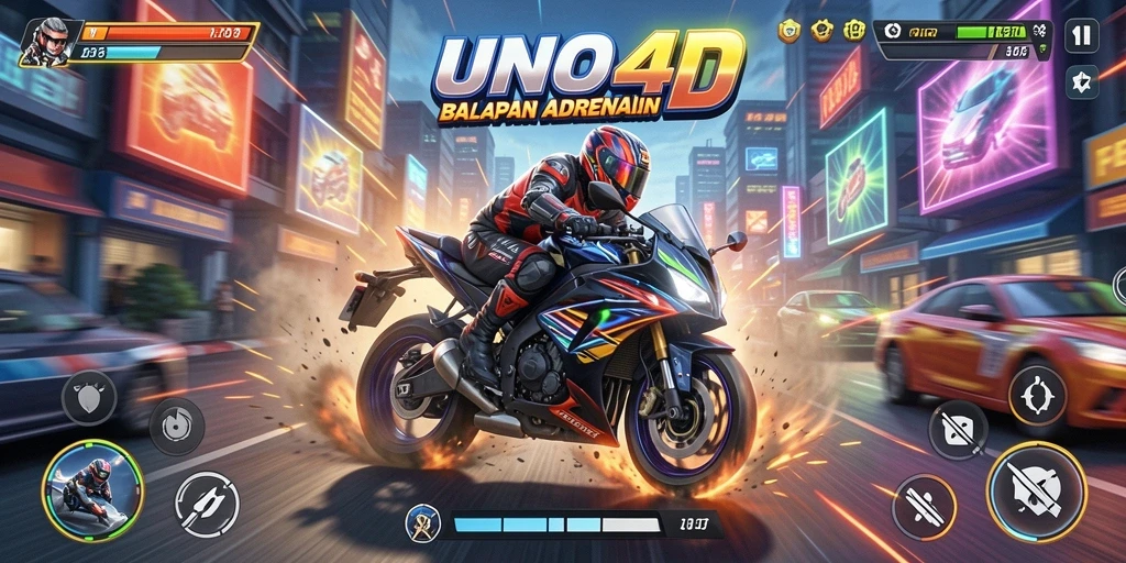 Gameplay seru di UNO4D dengan balapan motor cepat.