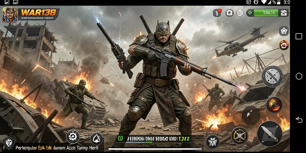 Screenshot aksi intens dari gameplay WAR138.