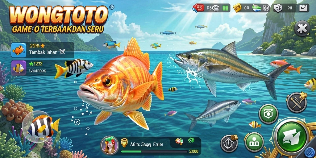 Tampilan gameplay seru dalam WONGTOTO yang penuh aksi tembak ikan.